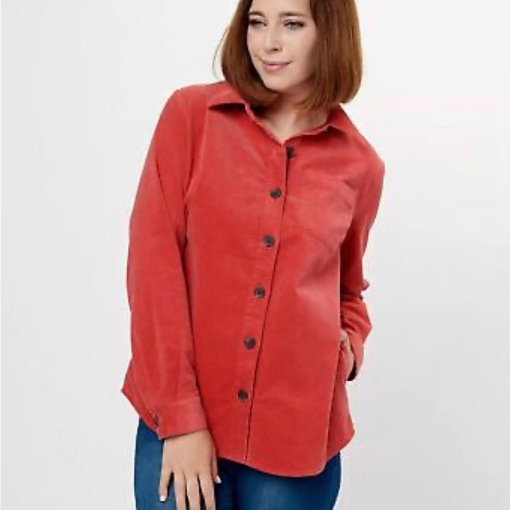 Rusty red denim and company corduroy button down jacket. Size XL